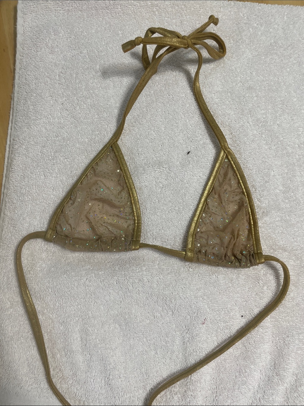 Sheer Glitter Triangle Bikini Top - Gold